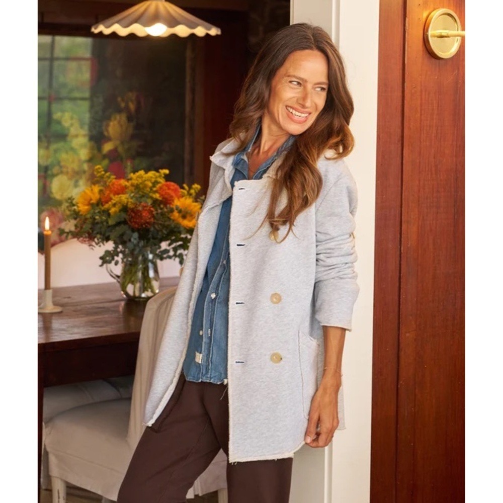 Frank & Eileen Belfast Peacoat Large Heather Gray Melange Cotton French Terry